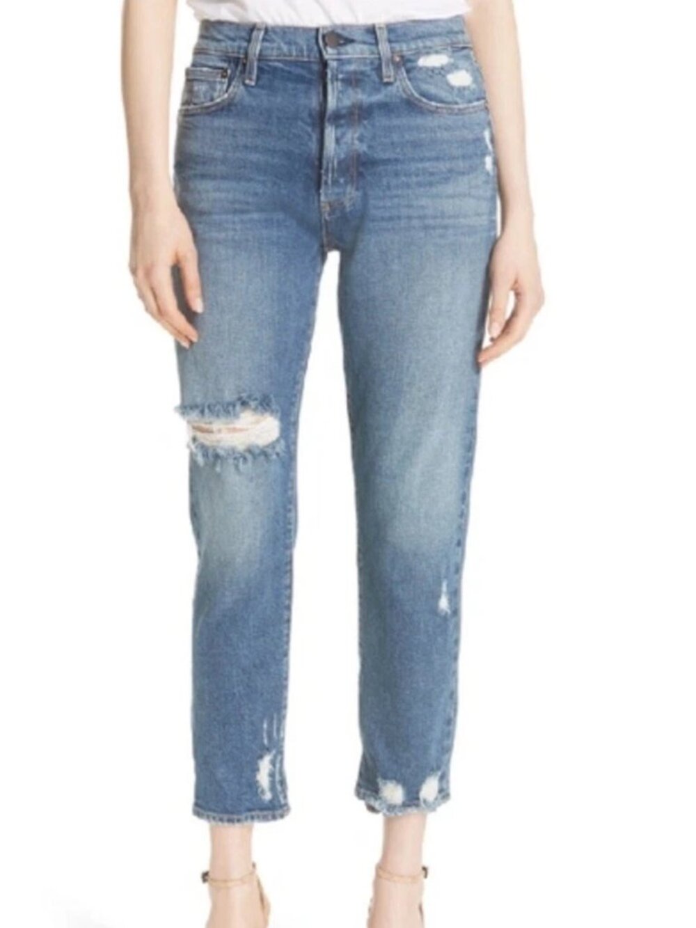 AO.LA by alice + olivia Women's High Rise Distressed Straight Leg Jeans